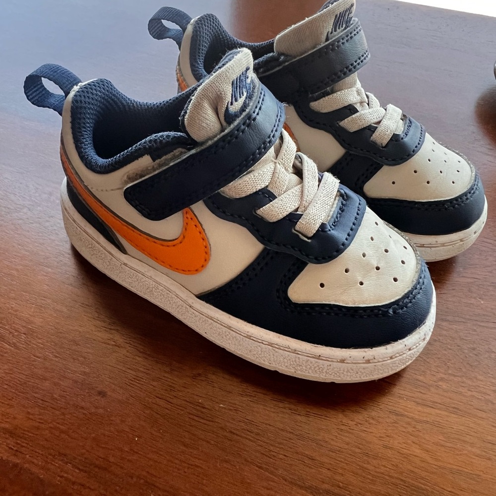 Nike Kids Navy and Orange Court Bourough Sneakers - Picture 2 of 5